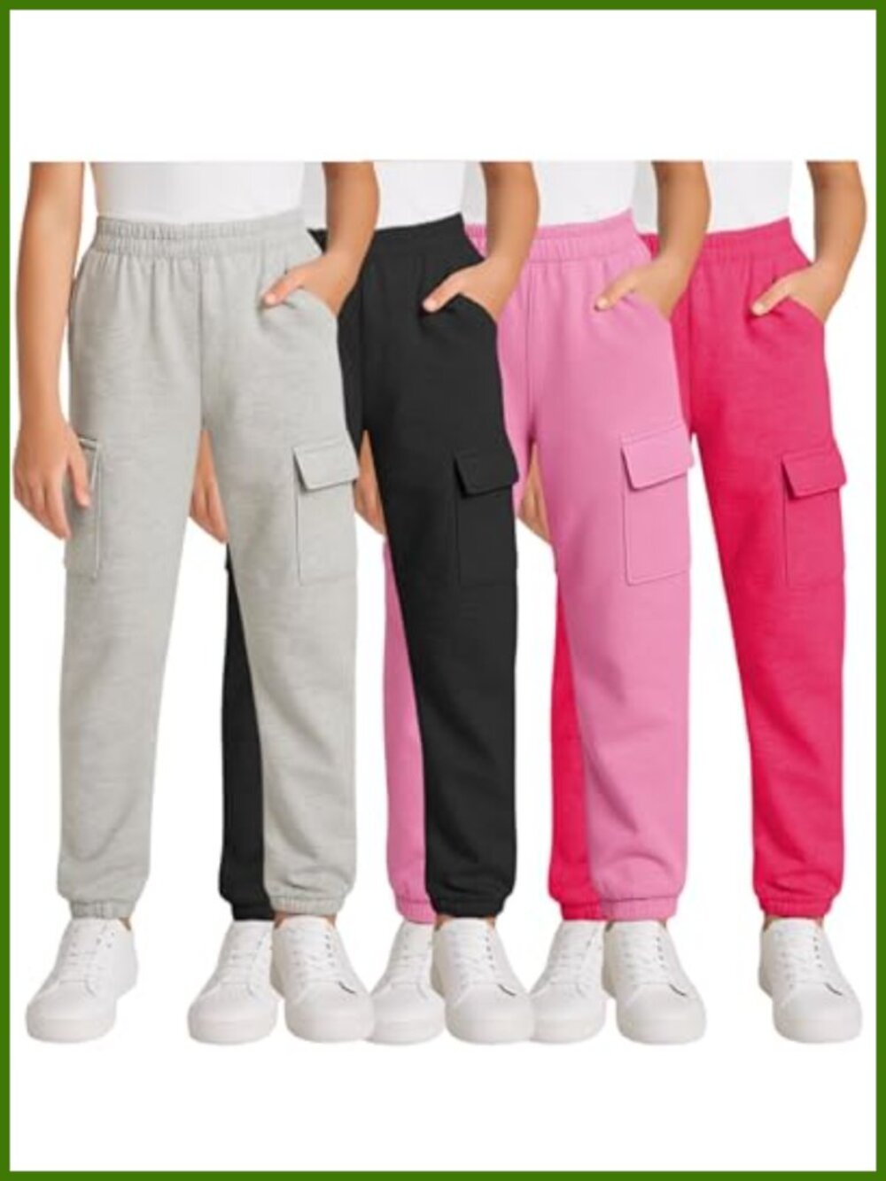 Girls Fleece Cargo Sweatpants 4 Pack Jogger Flare Pants Pull On